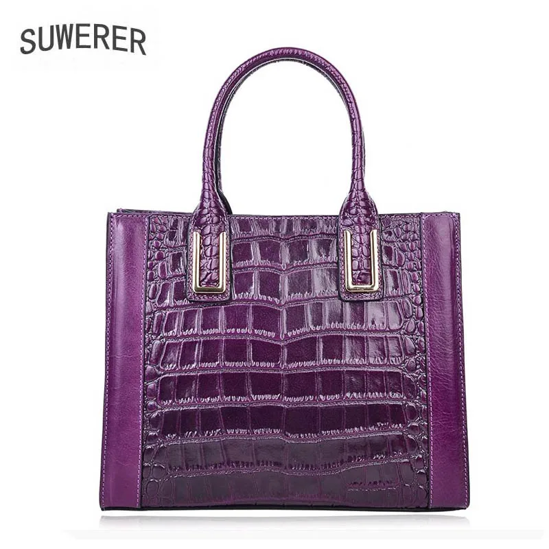 

SUWERER NEW Real Cowhide Crocodile pattern women handbags genuine cowhide leather bags women handbags women bags