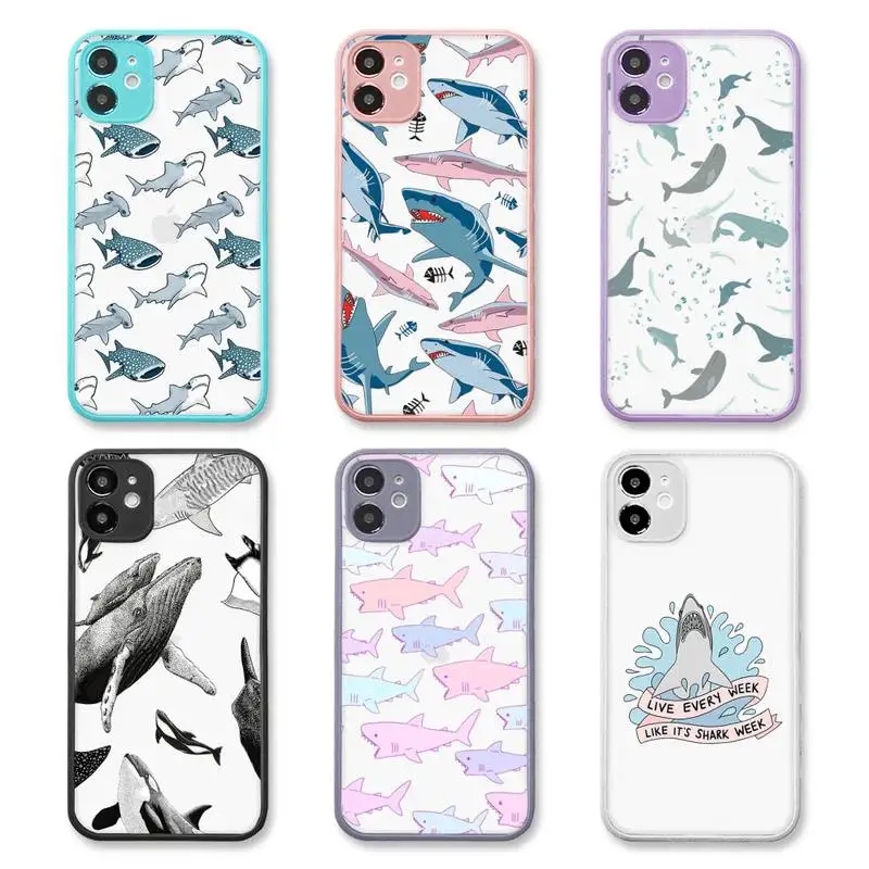 

shark Phone Case purple matte transparent For iPhone 7 8 x xs xr 11 12 pro plus max mini Clear Funda