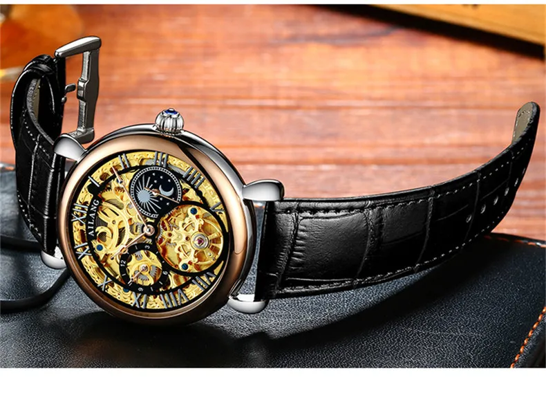 AILANG Moon Phase, мужские винтажные автоматические механические часы, мужские часы со скелетом, s Tourbillon, часы, лучший бренд, Роскошные, Новинка