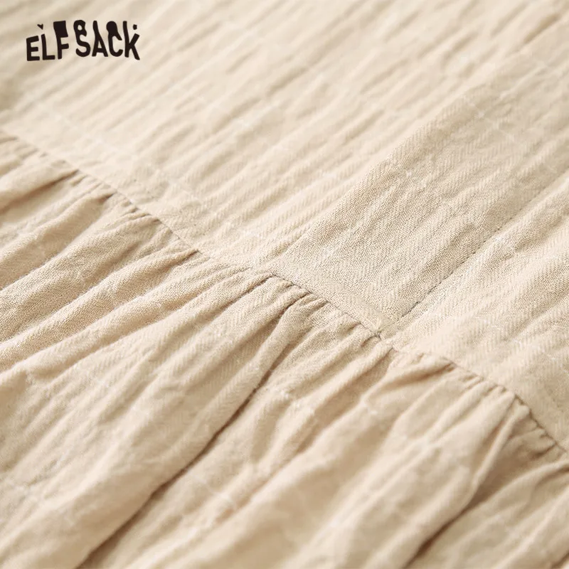 ELFSACK, разноцветное клетчатое Повседневное платье для женщин, осень, длинные платья с рукавом три четверти