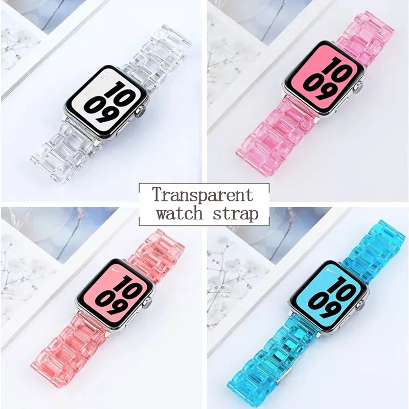 

Resin Watch Strap For Apple Watch 6 5 4 Band 42mm 38mm Correa Transparent Steel For iWatch 6 Series 5 4 3/2 Watchband 44mm 40mm