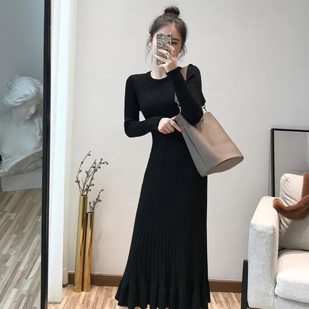 Новинка элегантное осенне зимнее толстое платье свитер макси с русалочкой