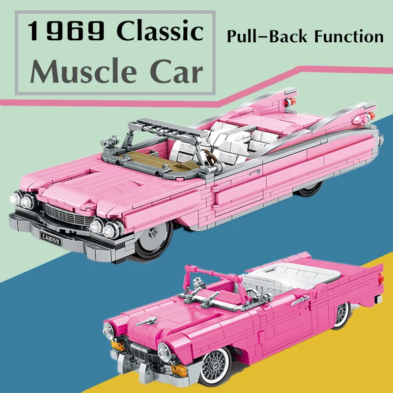 

New Technical Classic 1969 Muscle Car Red Vintage Vehicle Building Blocks Bricks City Pull Back Car Kid Toys Gifts