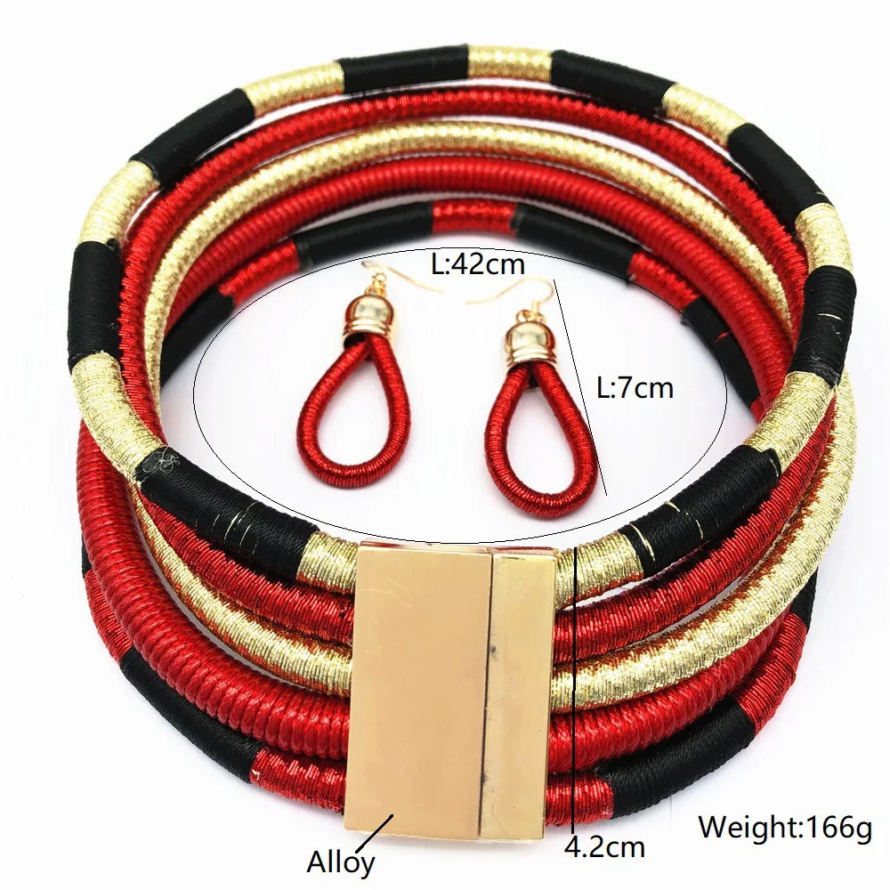 

Wholesale 3Pecs Vintage Africa Choker Necklace Earrings Multi-layer Women Statement Collar African Woven Jewelry Bridal Wedding