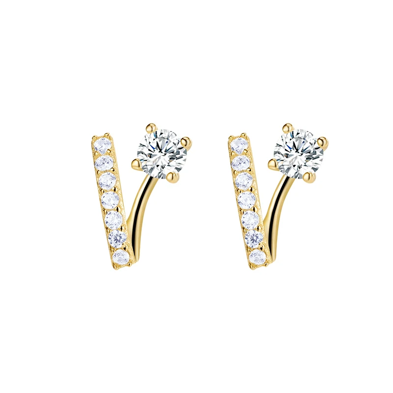 

E042 Womens Fashion Korean Earrings Jewelry for Women Simple and Small V-Shaped Zircon Earrings Gift Earrings for Women 2021