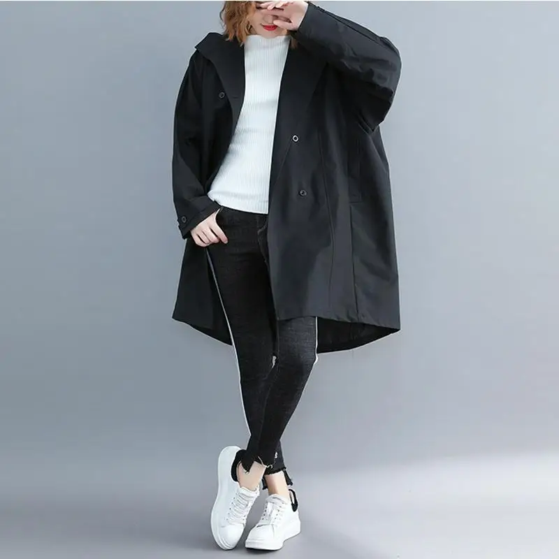 Женский Длинный Тренч с капюшоном размера плюс 5XL 6XL ветровка буквенным принтом