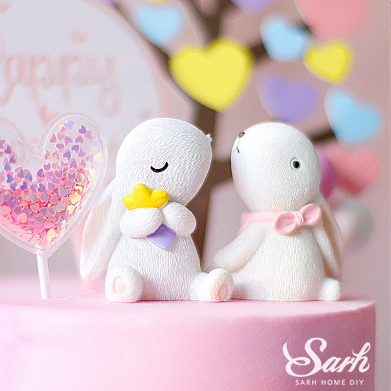 Кролик пара кролик украшение на день рождения сердце дерево розовый торт топпер
