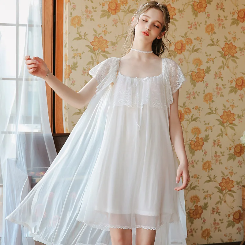 Летний Сказочный кружевной халат Женское бельё комплект из 2 предметов Пижама