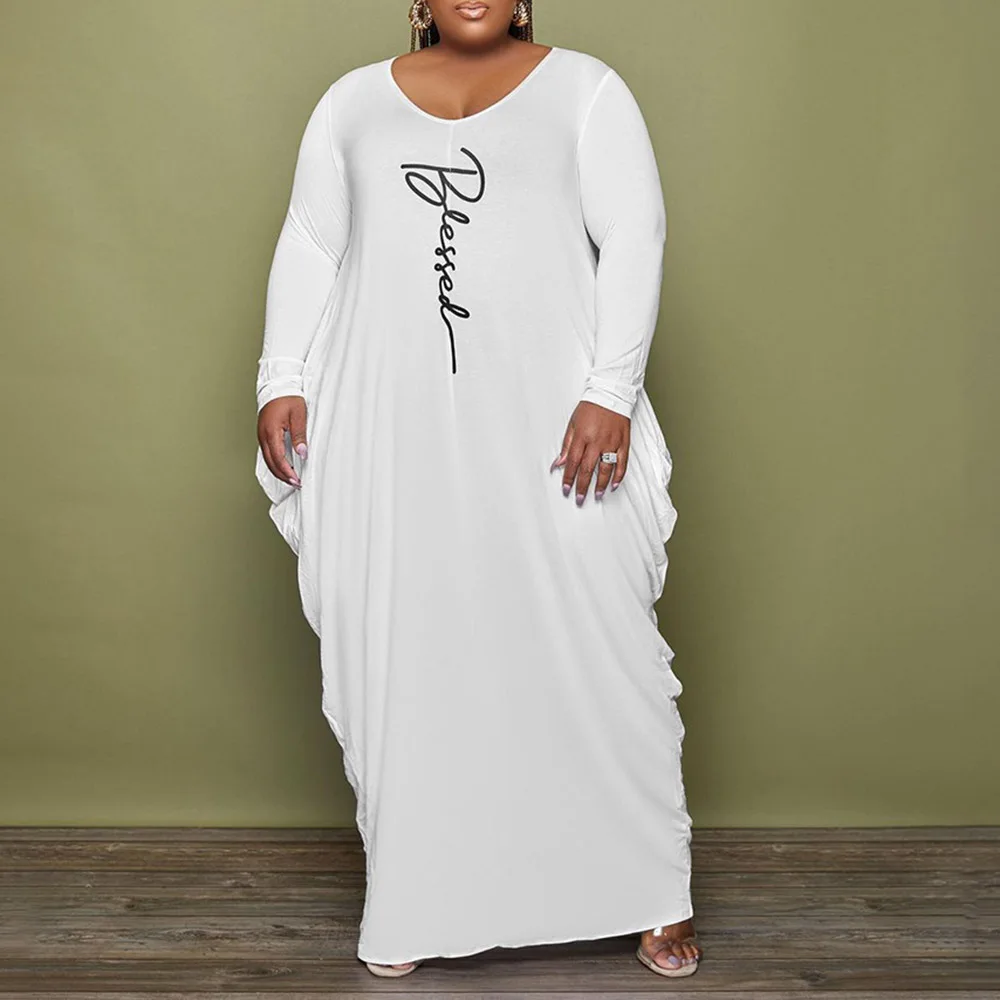 

Платье женское с длинным рукавом, повседневное элегантное с круглым вырезом и асимметричным подолом, с принтом, большие размеры, Осень-зима