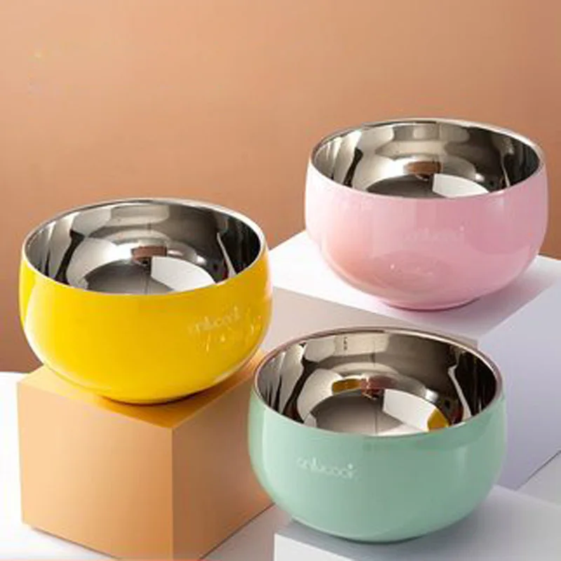

Антибактериальная чаша из нержавеющей стали, креативная силиконовая Нескользящая цветная двухслойная детская чаша против ожогов, для дома