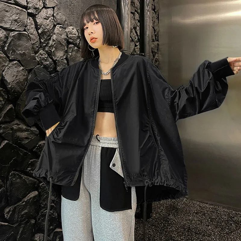 

[EAM] Loose Fit Yellow Big Size Cool Jacket New Stand Collar Long Sleeve Women Coat Fashion Tide Spring Autumn 2021 1DD6548