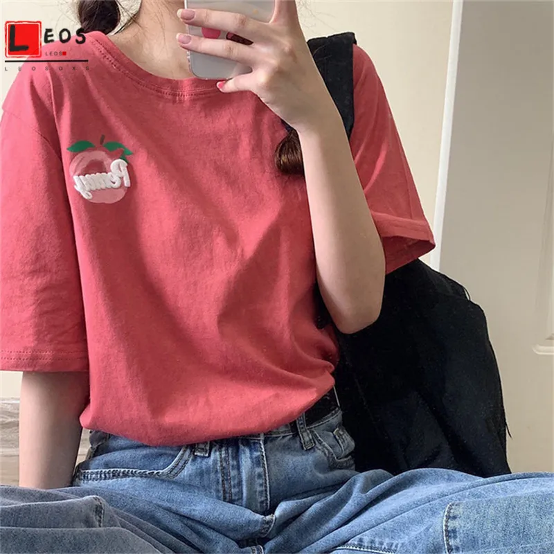 

Cartoon T-shirts Harajuku Loose Short Sleeve for Women Summer Casual Letter Printing Sweet Streetwear Cute Girls Tees Tops