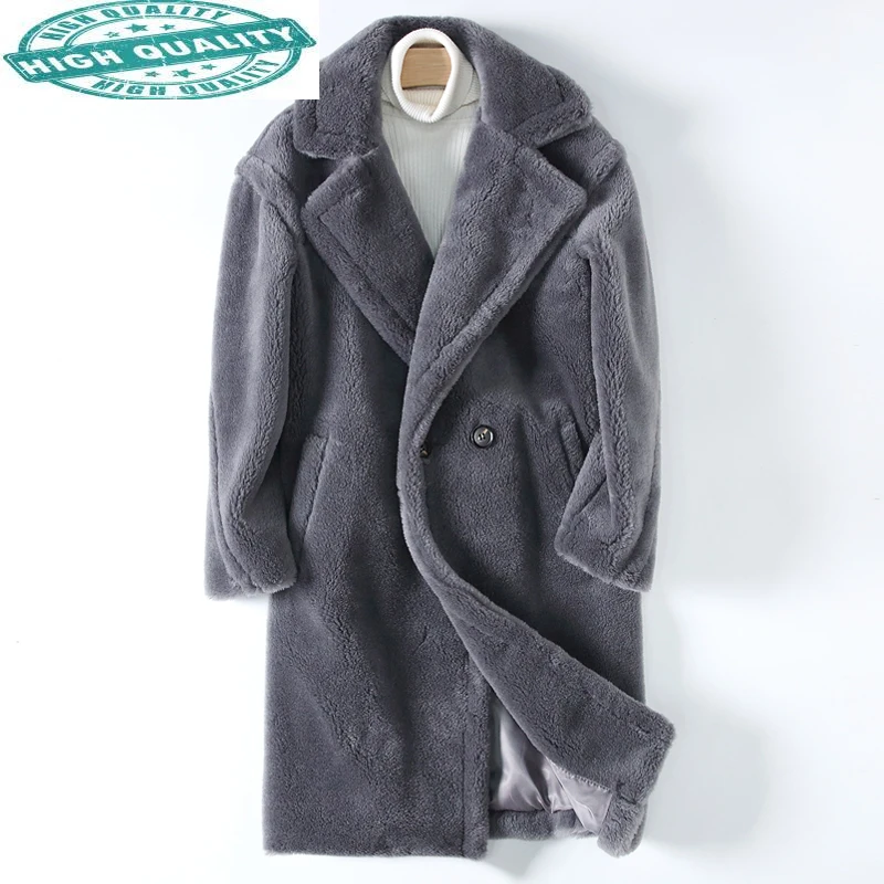 

100% Casual Real Sheep Shearling Male Coat Winter Warm Korean Wool Jacket Long Men's Coats Chaquetas Hombre Gxy762