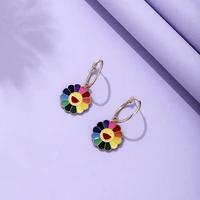 lost lady new fashion colorful sunflower shape smile face pendant earring alloy earring for women jewelry gifts girls wholesale