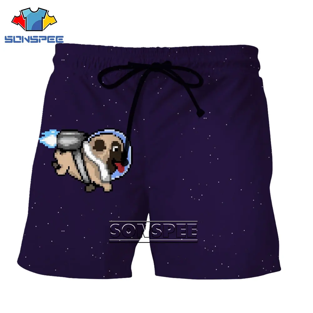 

SONSPEE 3D Cartoon Pixel Dog Daily Beach Shorts Summer Men's Casual Sports Shorts Loose Large Size Fashion Trend Shorts