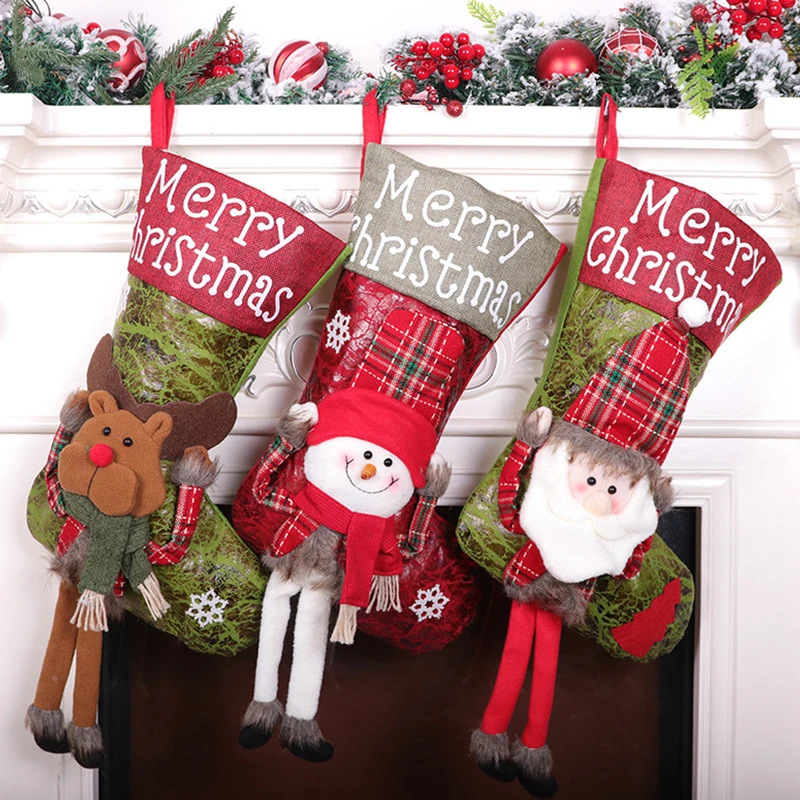 

Длинные носки, рождественские носки, детская Подарочная сумка, подвеска в виде Санта-Клауса, рождественские украшения