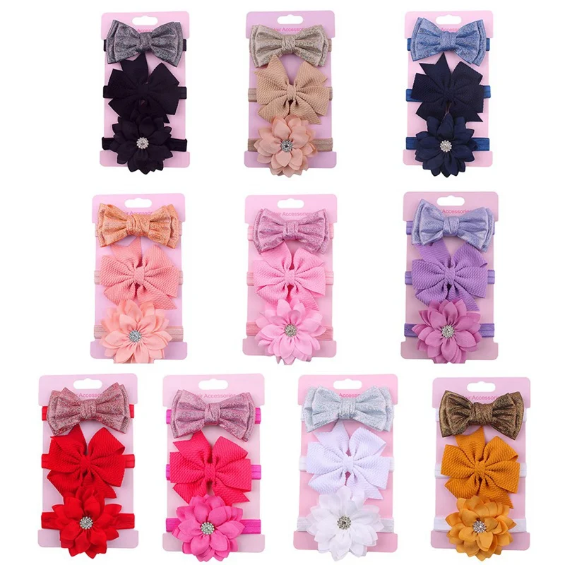 3 шт./лот повязка на голову с цветами для маленьких девочек эластичная бантиками