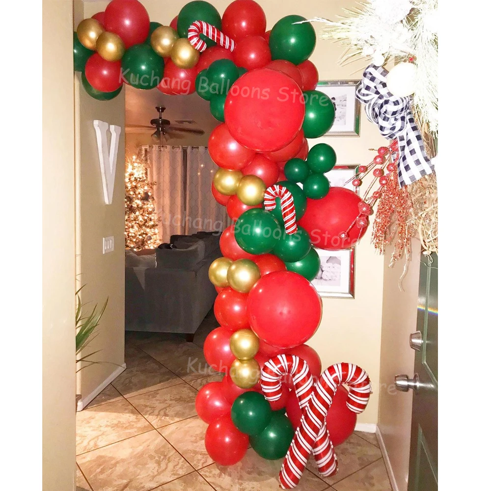 

60pcs Merry Christmas Balloons Garland Red Green DIY New Year Balloon Helium Round Globos Santa Claus Candy Navidad Canes