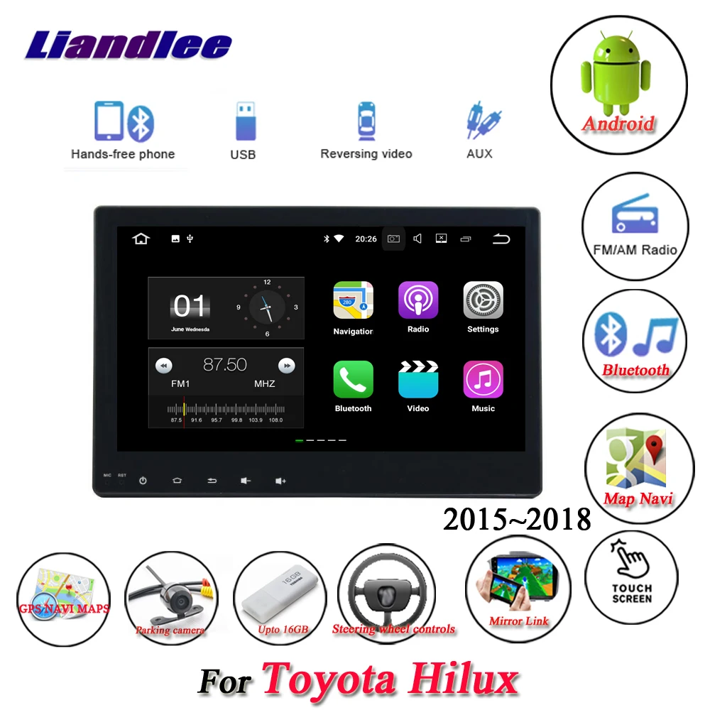 

Car Android Multimedia System For Toyota Hilux AN120 2015-2018 Radio Mirror Link GPS Navigation Stereo Screen