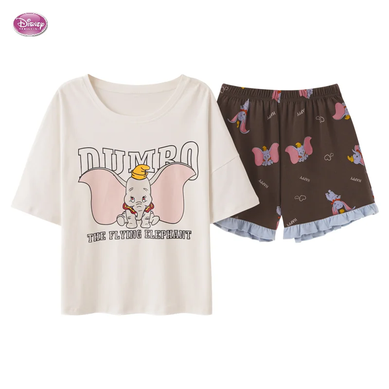 

Disney Fashion 2021 Summer Cotton Pajamas Women's Short Sleeve Shorts with Ruffle Print Cute Dumbo Home Suit Pajama Sets Woman