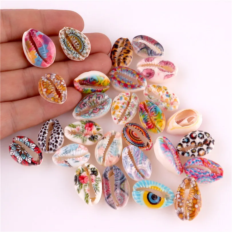 30 шт. печатных Каури стеклянные бусы без отверстия/незавершенного Красочные для