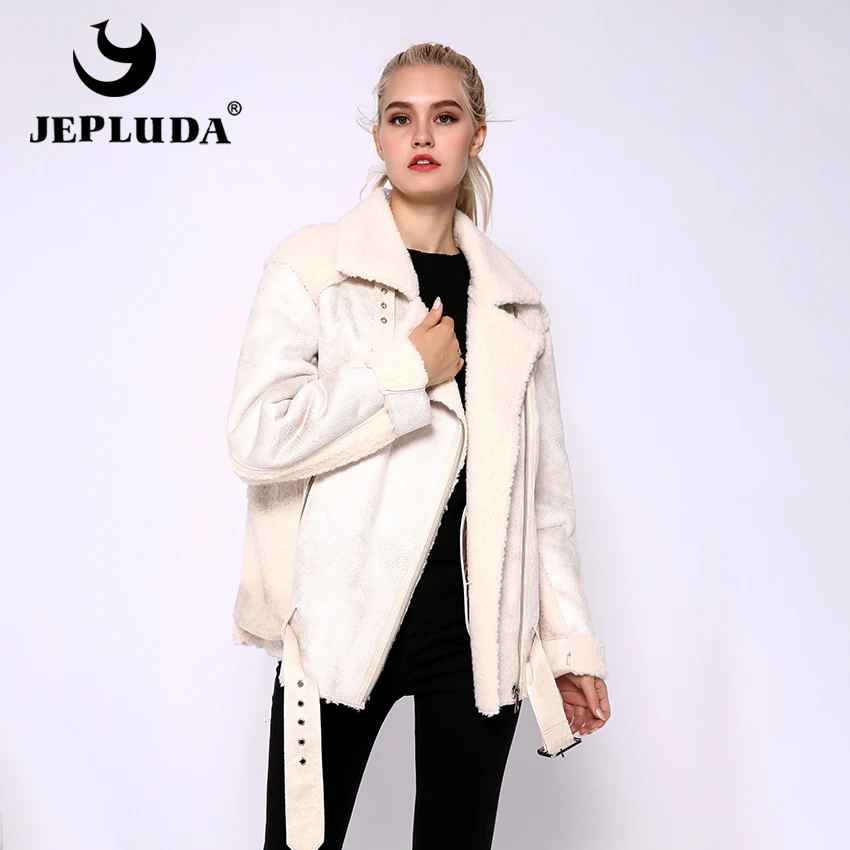 

JEPLUDA Hot Sales Moto & Biker Real Fur Coat Women High-Quality Soft Warm Wool Blends Real Fur Jacket Winter Women's Clothing