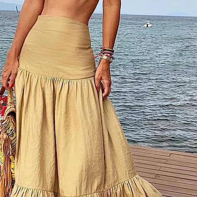 Женская юбка-макси в складку цвет хаки модель 2019 женская летняя юбка стиле бохо