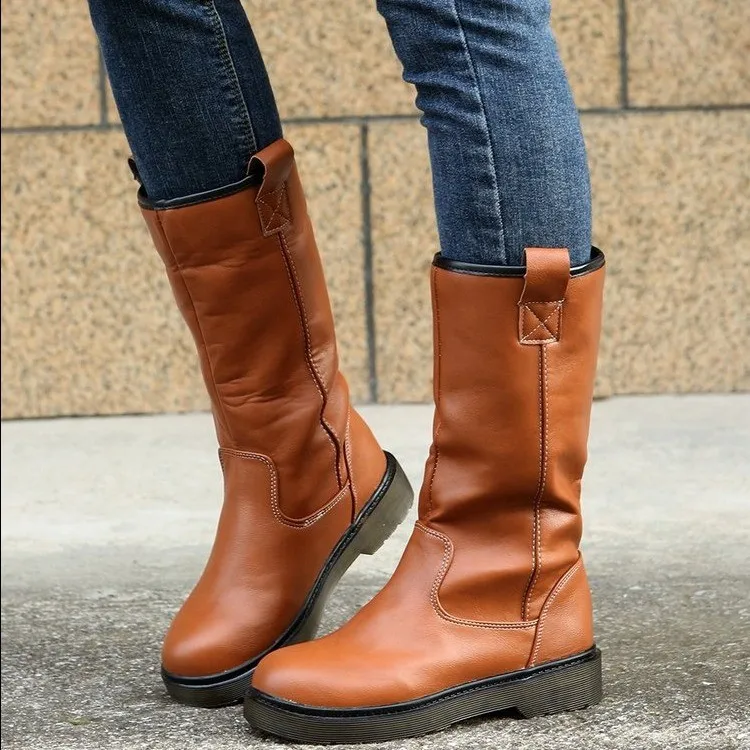 

2021 New Women Knee Boots Real Leather Platform Winter Shoes For Woman Warm Fur Long Boots Office Lady Footwear Size 34-43