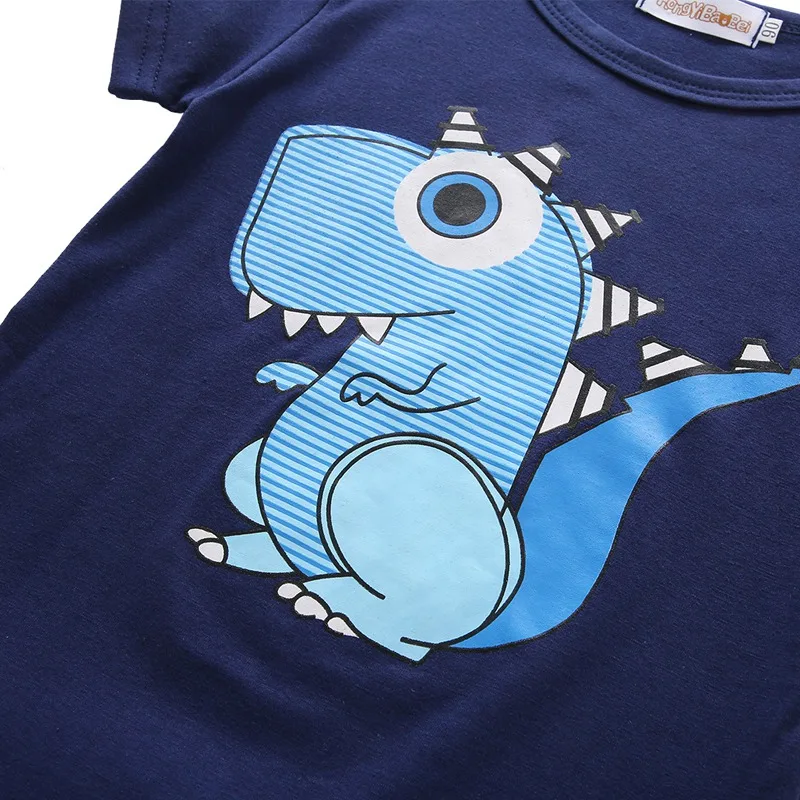 

Summer Clothing Sets Children Baby Boys Casual Short Sleeve Cartoon Dinosaur Print T-shirt Tops+Striped Shorts Costume Set