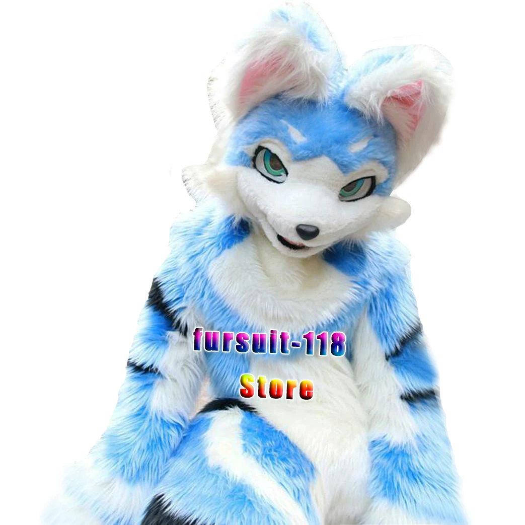 Костюм-талисман Fursuit из длинной шерсти хаски лисы волка костюм меха для взрослых