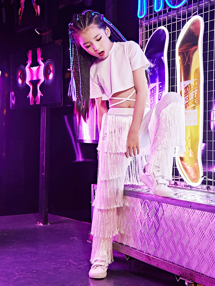 

Hip Hop Clothes Kids Dance Costumes Girls Short Sleeve Tops And Tassel Pants Suit Jazz Wear Children's Ballroom Hip Hop Costume