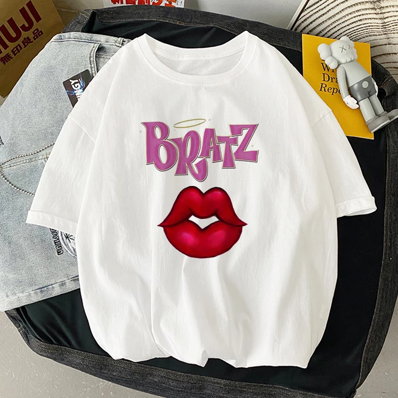 Женские футболки с надписью Bratz летние белые коротким рукавом из полиэстера 2021 |