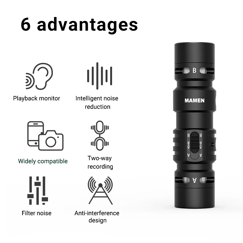 Двойной микрофон MAMEN для видеозаписи с ударопрочным основанием смартфонов Canon Nikon
