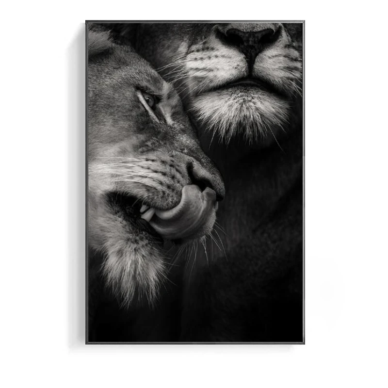 

African Wild Lover Lions Canvas Paintings on the Wall Art Posters and Prints Black and White Animals Art Pictures Home Decor