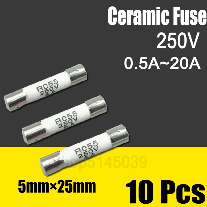 10 шт., керамическая трубка Предохранителя 5*25 мм, 250 в, а, 1 А, 2 А, 3 А, 4 а, 5 А, 6 А, 8 А, 10 А, 13 А, 15 А, 16 А, 20 А