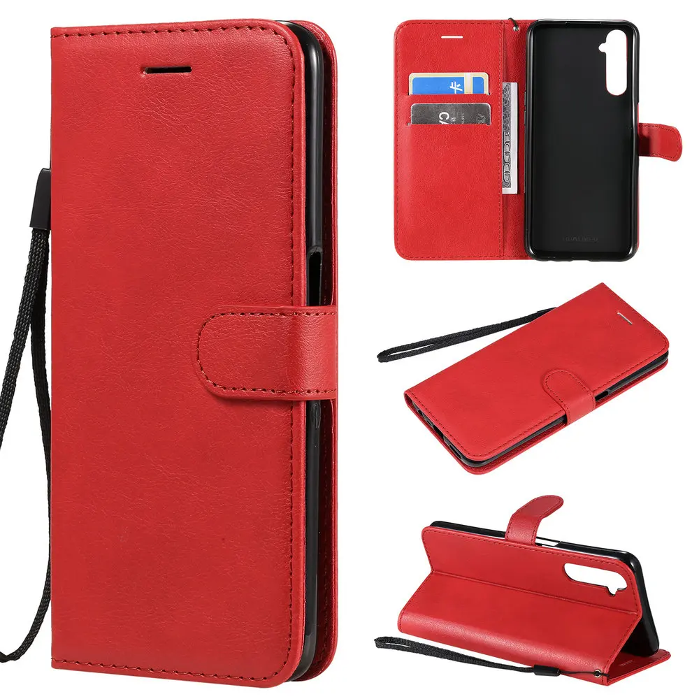 

Realme 6 Pro 5 C15 C11 C3 Flip Case Leather Plain Wallet Holder Funda for OPPO Realme C3 Case Realme 6S Case Realme6 i S C 3 15