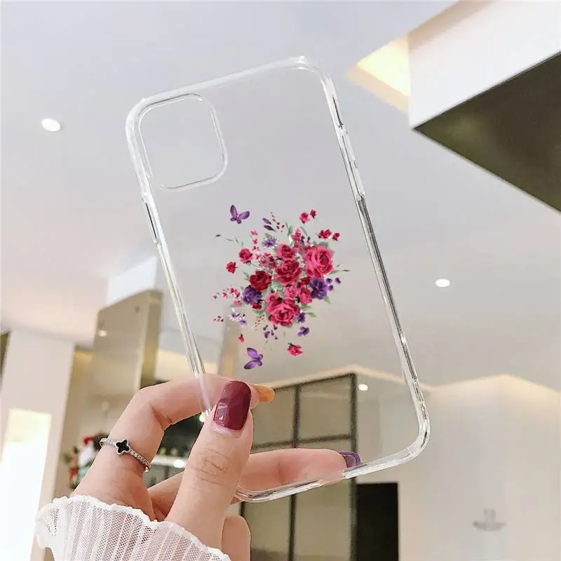 

Flower Aesthetic art Phone Case Transparent for iPhone 6 7 8 11 12 s mini pro X XS XR MAX Plus SE cover funda