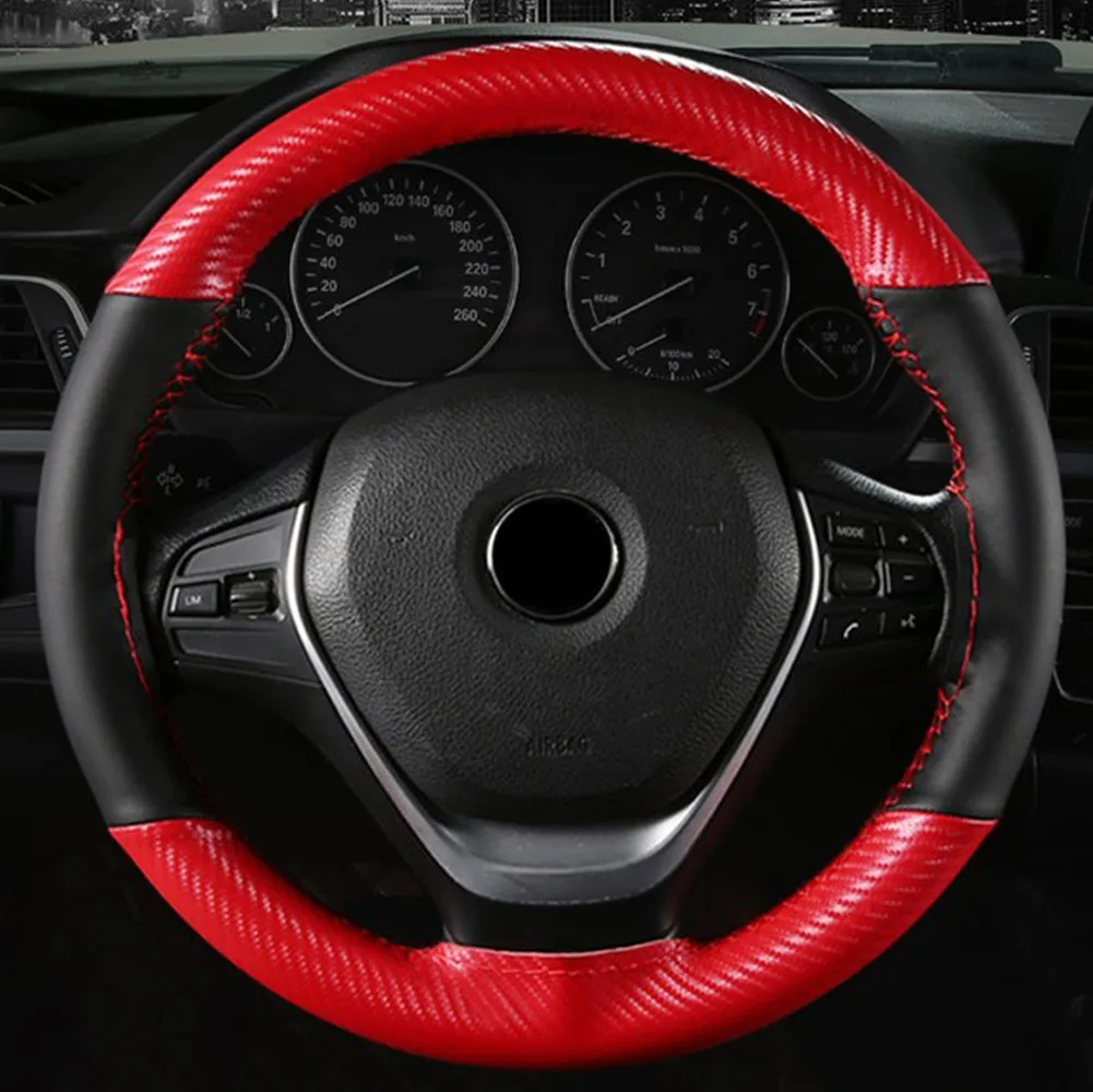 

38cm Crystal Carbon Fiber Hand-sewn Anti-slip Steering Wheel Cover Four Seasons Applicable(with Needle And Thread)