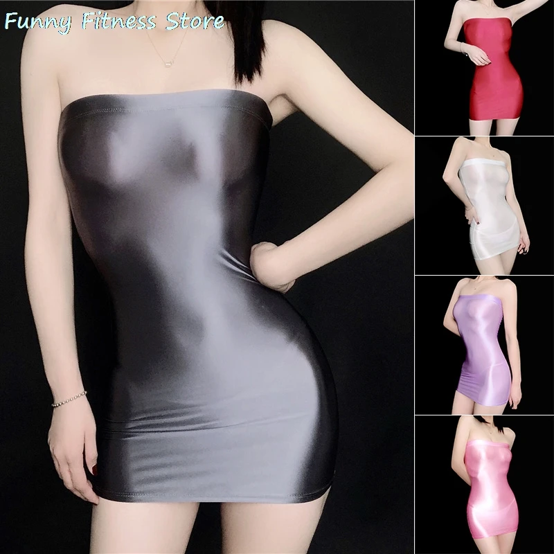 

Гладкий атласный костюм без бретелек, Женская эротическая одежда для вечевечерние, облегающее летнее платье с открытыми плечами, танцеваль...