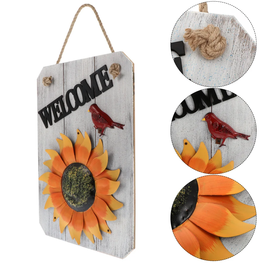

1 Pc Creative Wooden Doorplate Welcome Cards Pendant Sun Flowers Wall Hangings