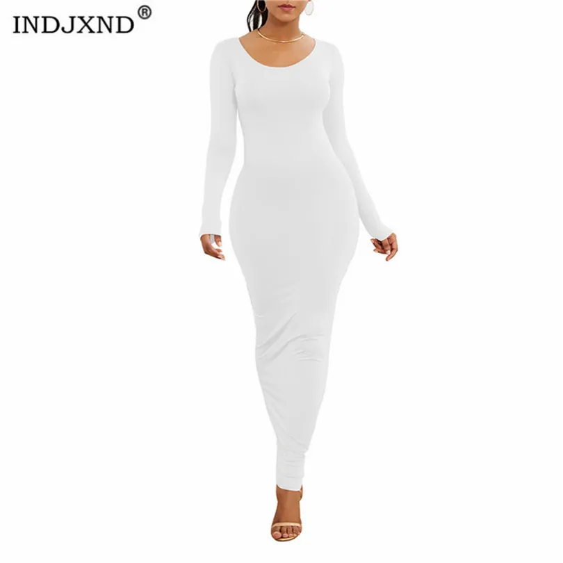 

Платье-Макси женское из спандекса, с длинным рукавом и круглым вырезом, весна-осень