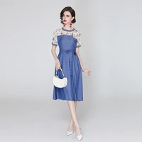 zuoman women summer elegant denim dress festa high quality long vintage party robe femme runway designer blue a line vestidos
