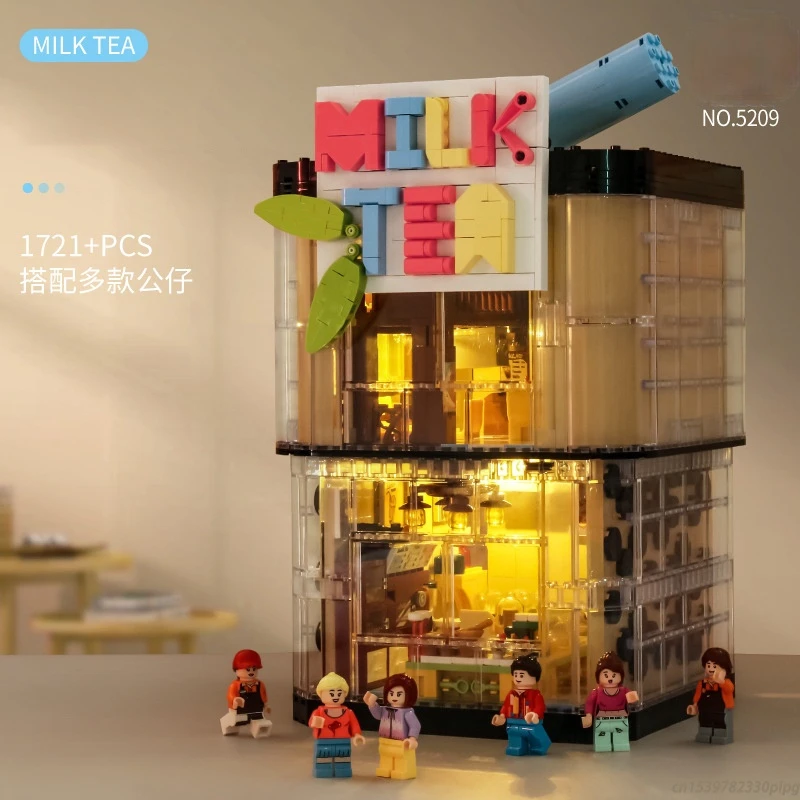 

S-5209 Street View L High Series Milk Tea Shop Modular Building Block Model Flash Children's Educational Assembling DIY Toy