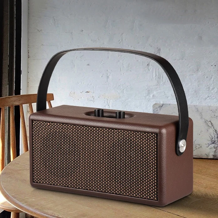 

D30 Retro Wood Bluetooth Speaker Leather Wireless Speakers with Handle 16W Portable Stereo Hifi Soundbox for Phone PC