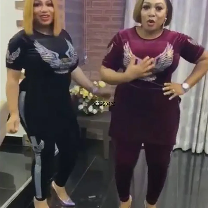 Бархатный комплект из 2 предметов модный стиль африканские женские комплекты