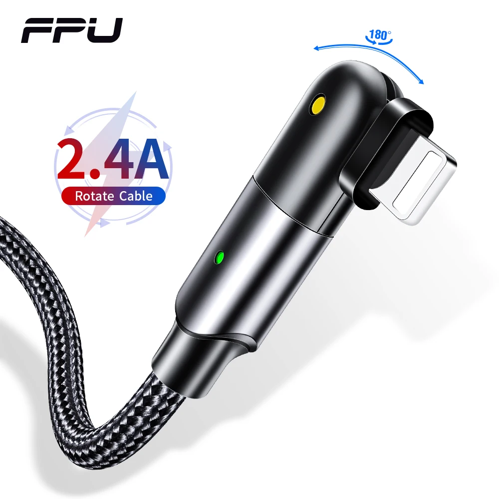Вращающийся USB кабель FPU для iPhone 11 Pro Xs Max Xr X 8 7 Plus провод быстрой зарядки шнур iPad