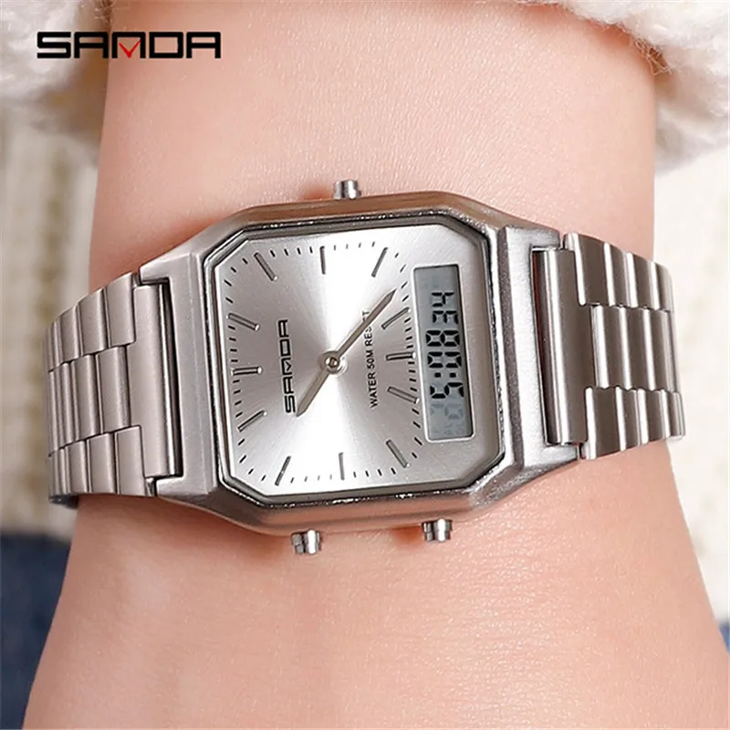 

Fashion Casual Rose Gold Women Watches Waterproof Dual Display Quartz Wristwatch Sports LED Digital Clock relogios feminino
