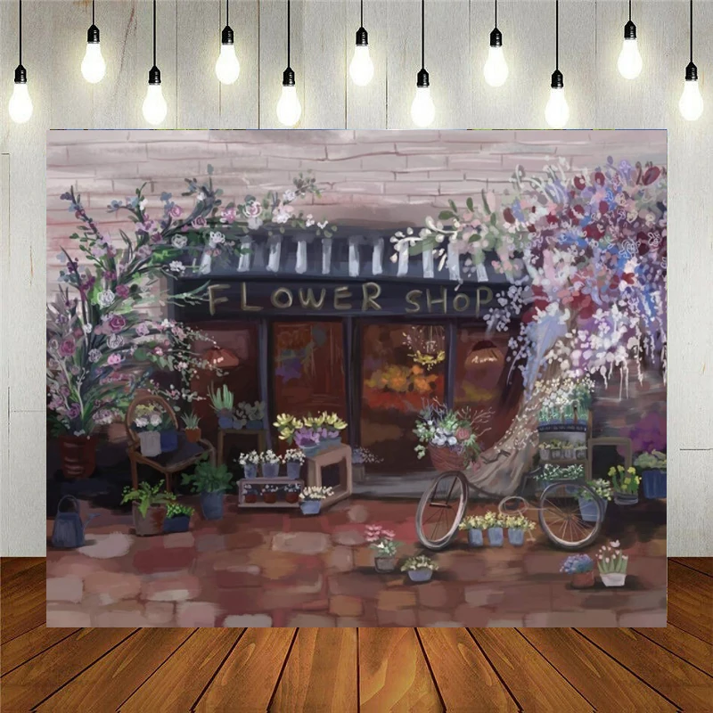 

Spring Flower Shop Photography Backdrop Watercolor Oil Painting Cottage Background Party Banner Kids Baby Photo Studio Portrait