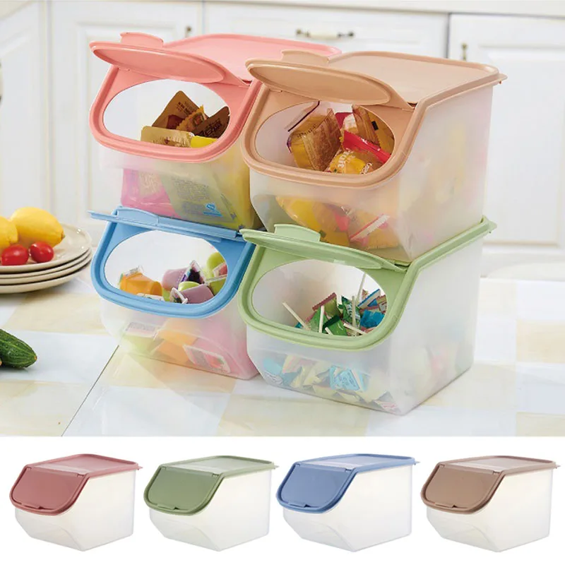 

Dried Food Storage Sealed Box With Measuring Cup Plastic Kitchen Cereal Flour Rice Bin Bean Grain Container Organizer BJStore