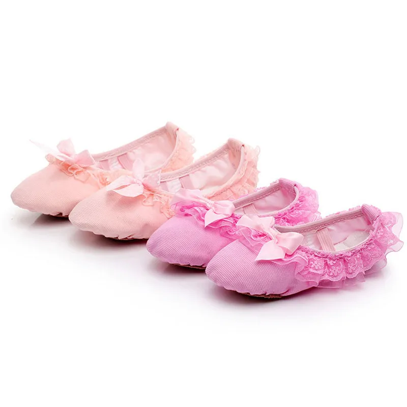 

Lace Edge Dance Shoes Children Canvas Bow Soft Sole Dance Shoes Adult Ballet Shoes Female Yoga Shoes Size 22-37